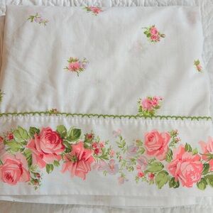 Springmaid Marvelaire Double Flat Sheet with Pink Roses Vintage